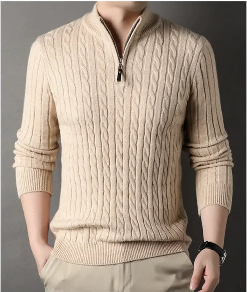 Men's Solid Color Half Zipper Thick Sweater